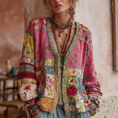 Wren | Cozy Patchwork Floral Knit Cardigan