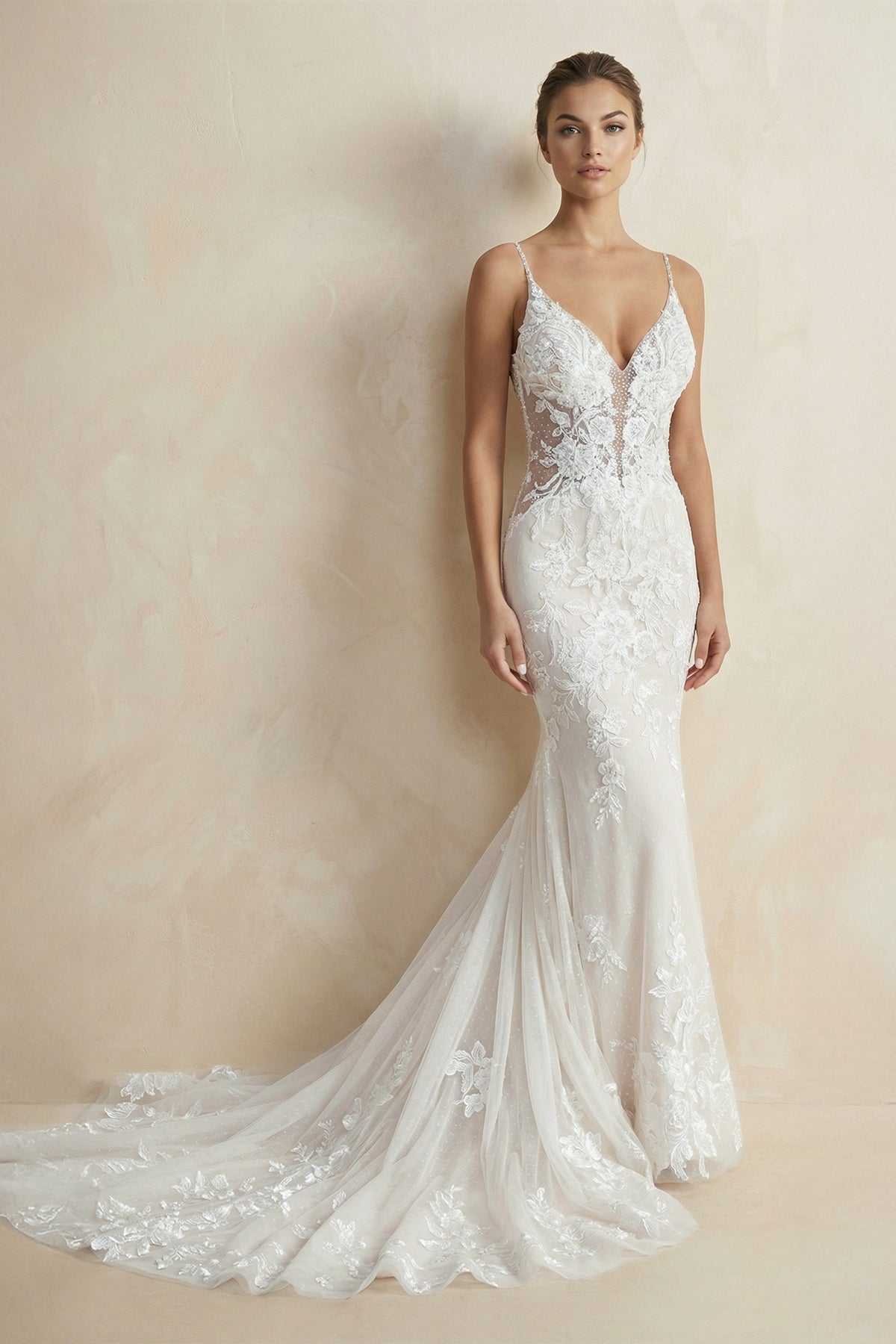 Rhoswen Mermaid Plunging Wedding Dress